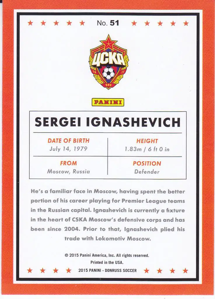 Футбол. Карточки ЦСКА из коллекции Panini Donruss 2015 (Комплект 5 штук) 1