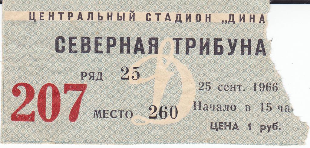 Футбол. Билет Динамо Москва - Динамо Киев 1966