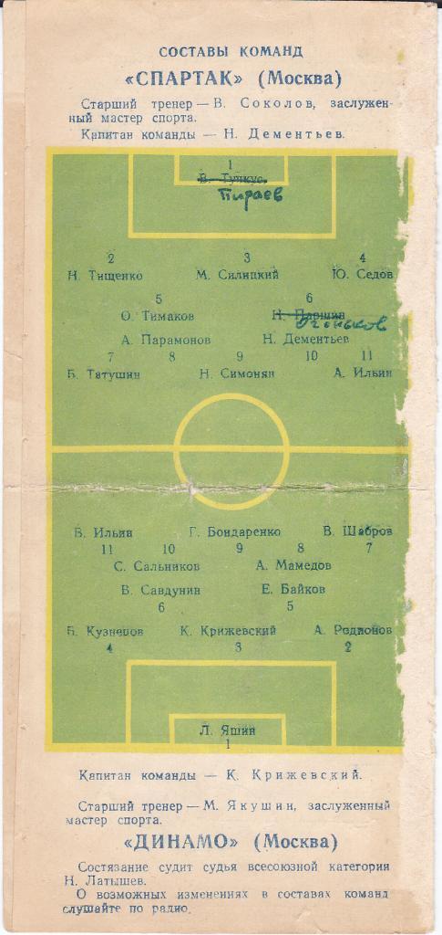 Программа Спартак Москва - Динамо Москва 1954 (СМ.СОСТОЯНИЕ) 2