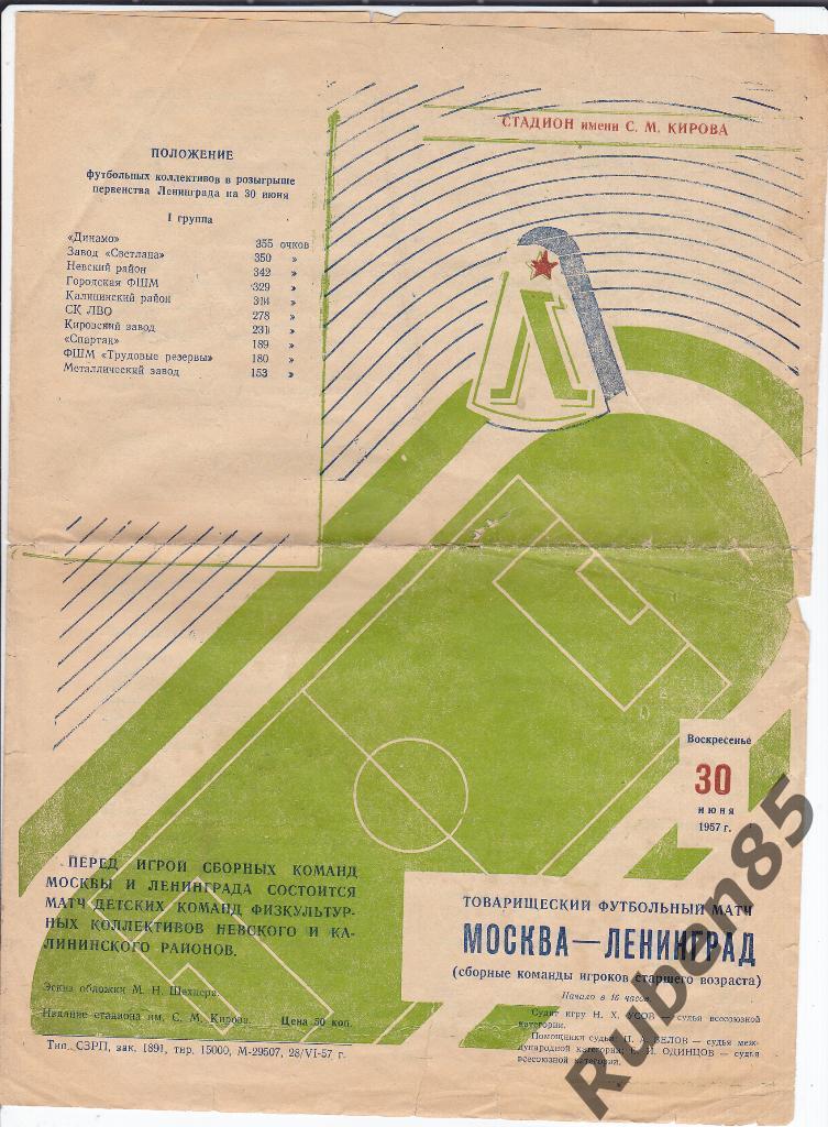 Программа Футбол Ленинград - Москва Сборные 1957