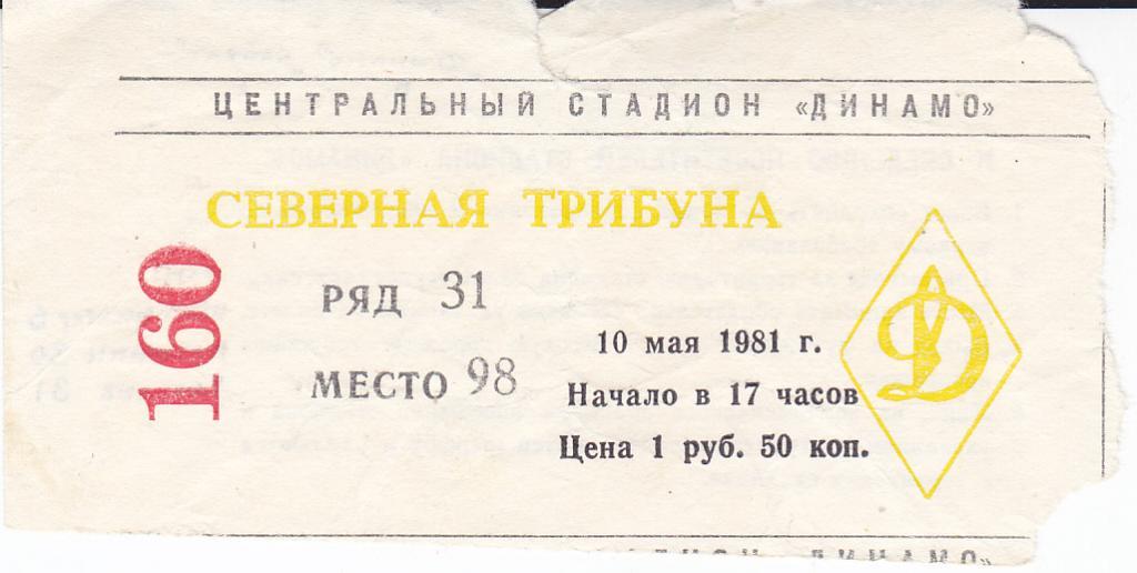 Футбол. Билет Динамо Москва - Кайрат 1981