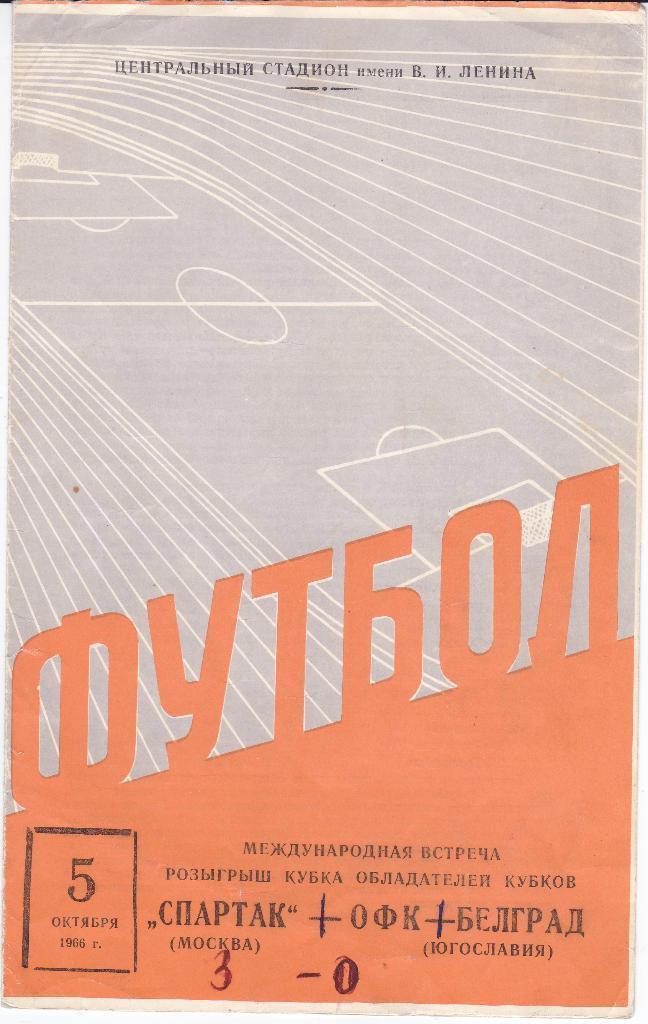 Программа ЕК Спартак Москва - ОФК Белград Югославия 1966