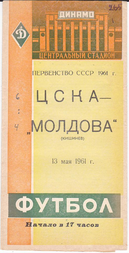 Футбол. Программа ЦСКА - Молдова Кишинёв 1961