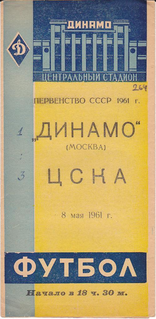 Футбол. Программа Динамо Москва - ЦСКА 1961