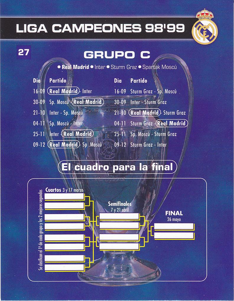 Открытка Реал Мадрид 1998 (упомянут Спартак Москва)