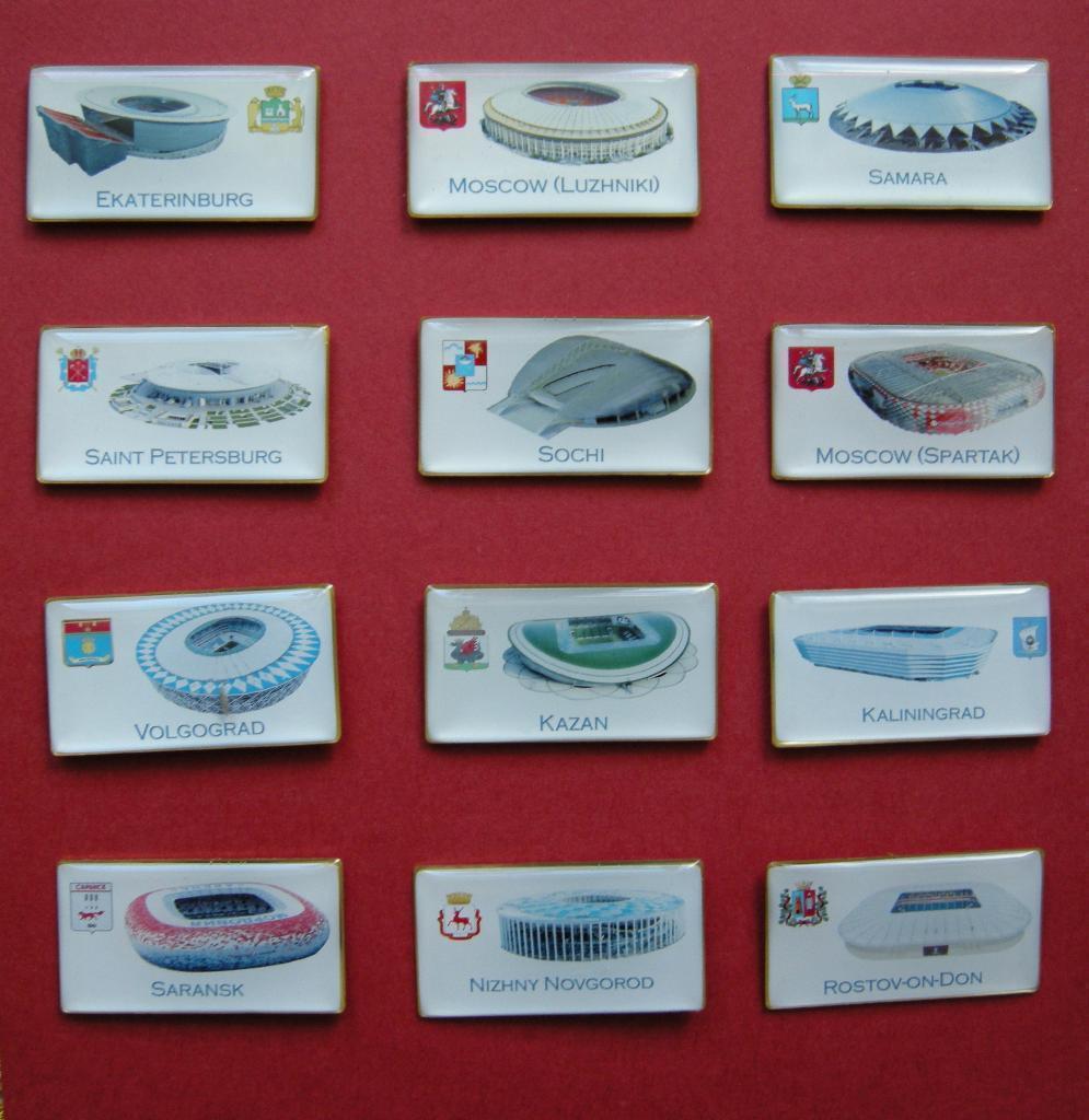 SALE • Футбол. Набор значков Стадионы Чемпионата Мира 2018