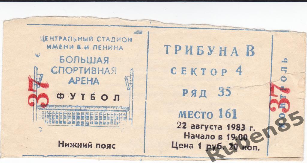 Футбол. Билет Спартак Москва - Нефтчи 1983