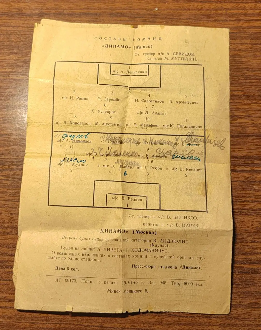 Футбол Программа Динамо Минск - Динамо Москва 1963 2