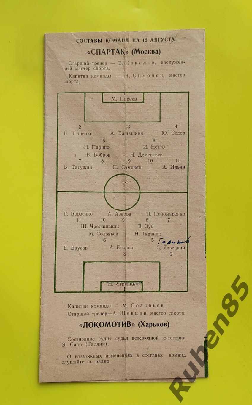Программа Спартак Москва - Локомотив Харьков 1953 1