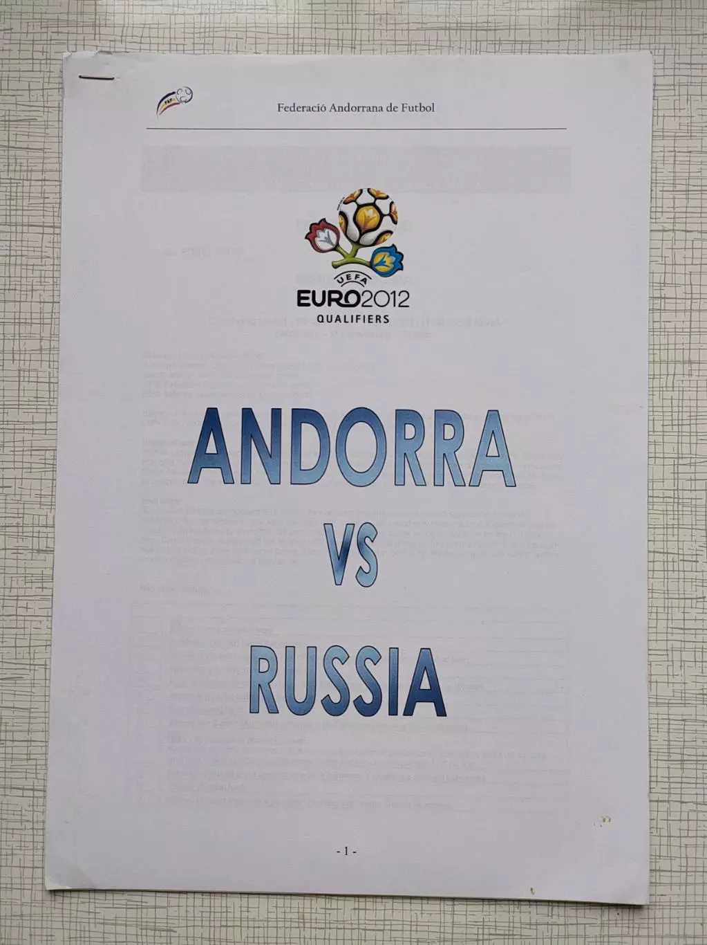 Программа Андорра - Россия 2010 Пресс кит