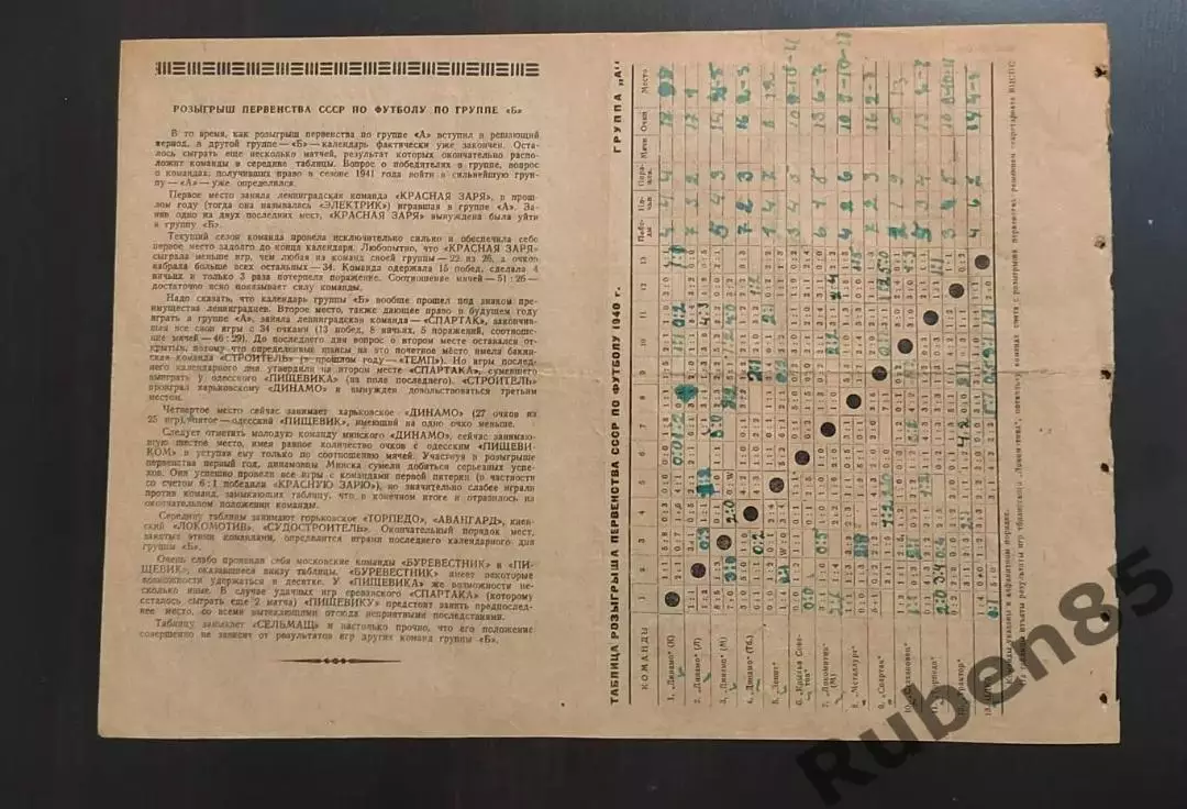 SALE • Программа Металлург - Динамо + Трактор Сталинград Спартак Москва 1940 1