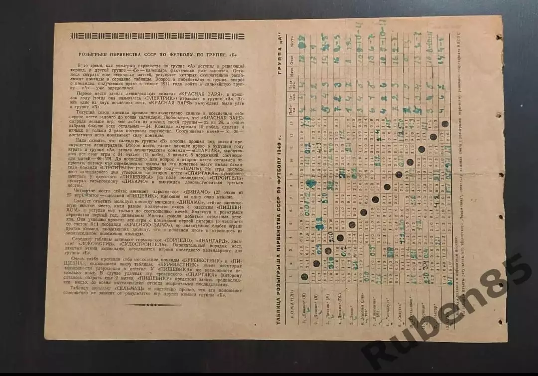 Футбол. Программа Металлург - Динамо + Трактор Сталинград Спартак Москва 1940 1