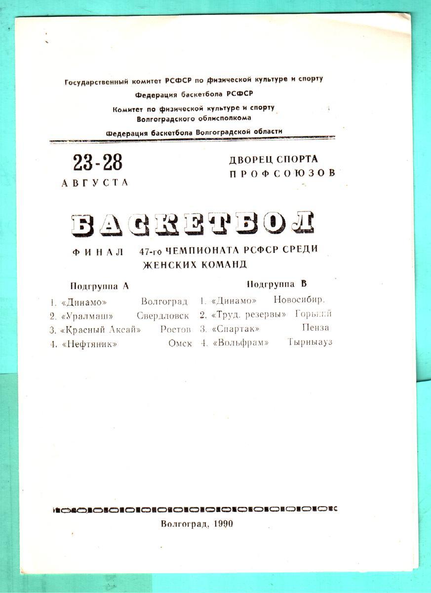 1990 Финал. Чемпионат РСФСР. Женщины