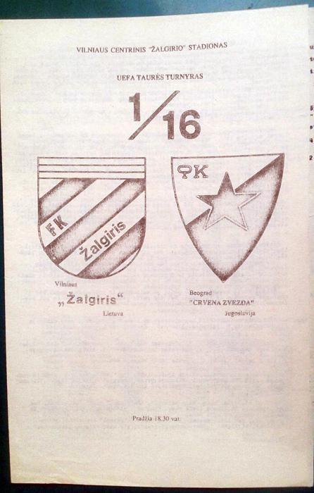Жальгирис (Вильнюс) - Црвена звезда (Белград) 1989. Кубок УЕФА