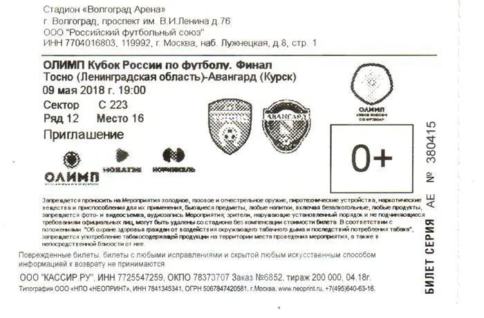 Тосно - Авангард (Курск). Кубок России. Финал. 2018