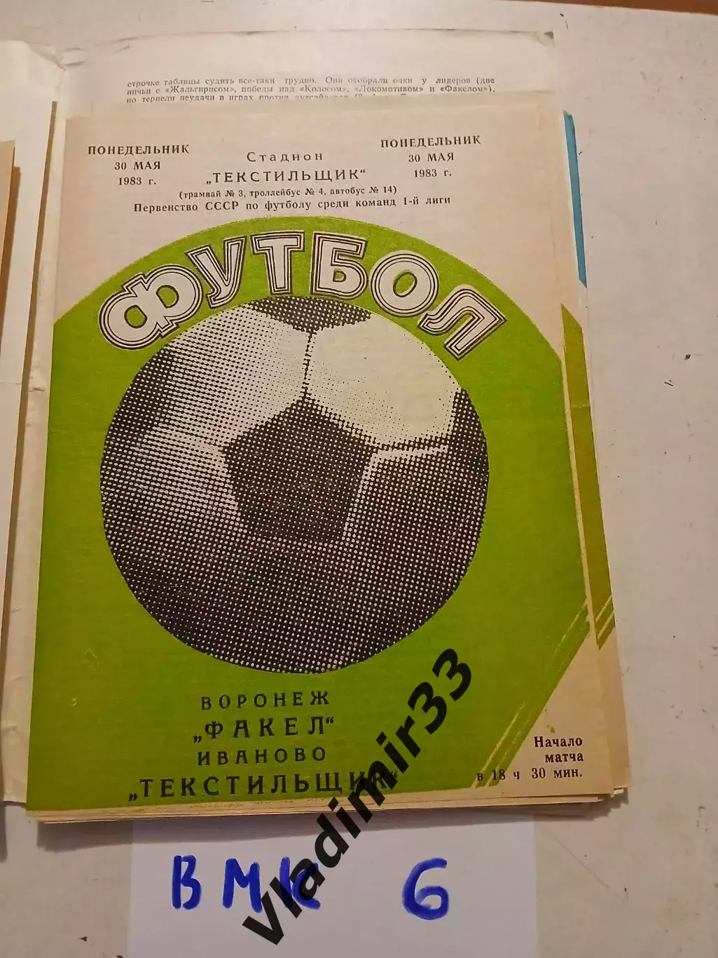 Текстильщик Иваново - Факел Воронеж 1983