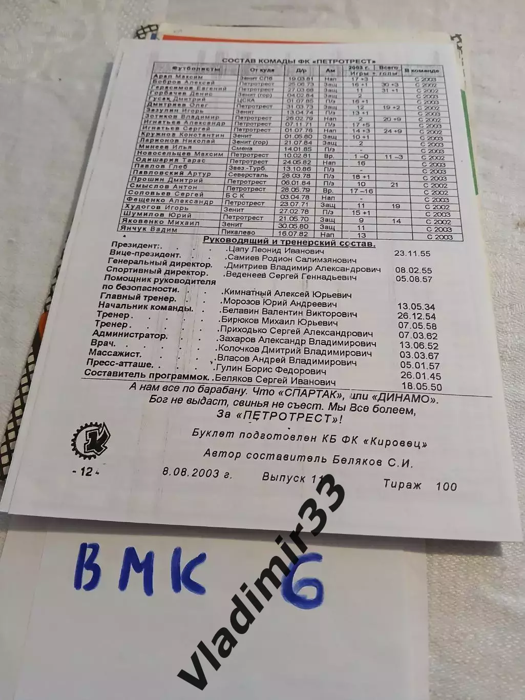 Петротрест Санкт-Петербург 2003 1