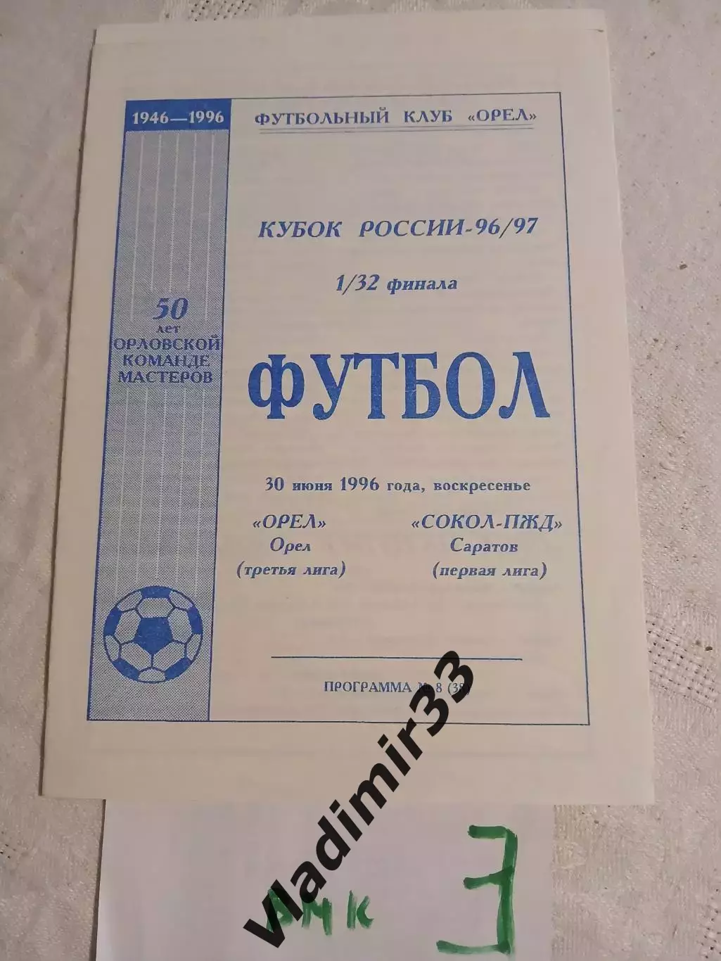Орел - Сокол Саратов 1996 кубок России