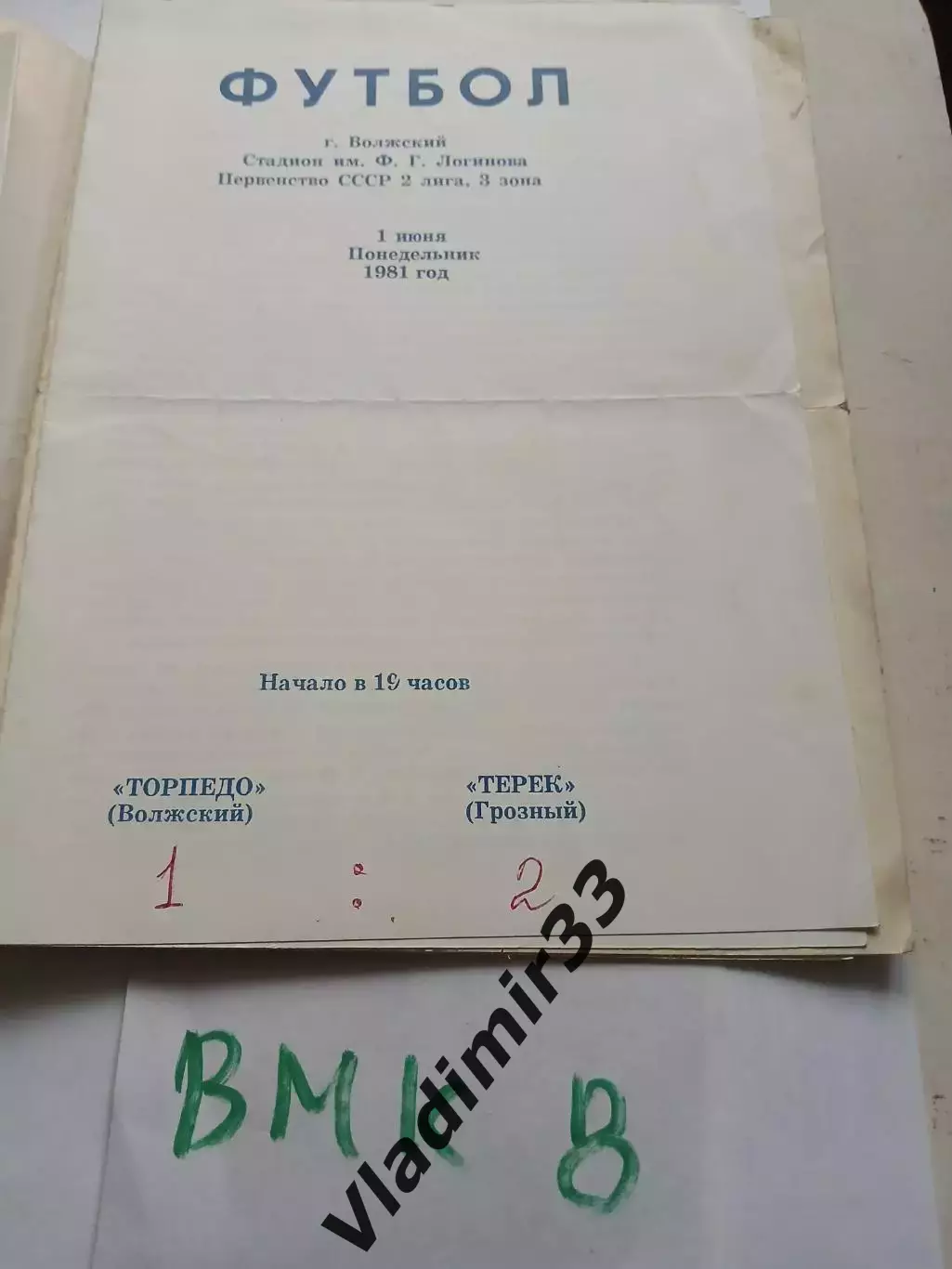 Торпедо Волжский - Терек Грозный 1981