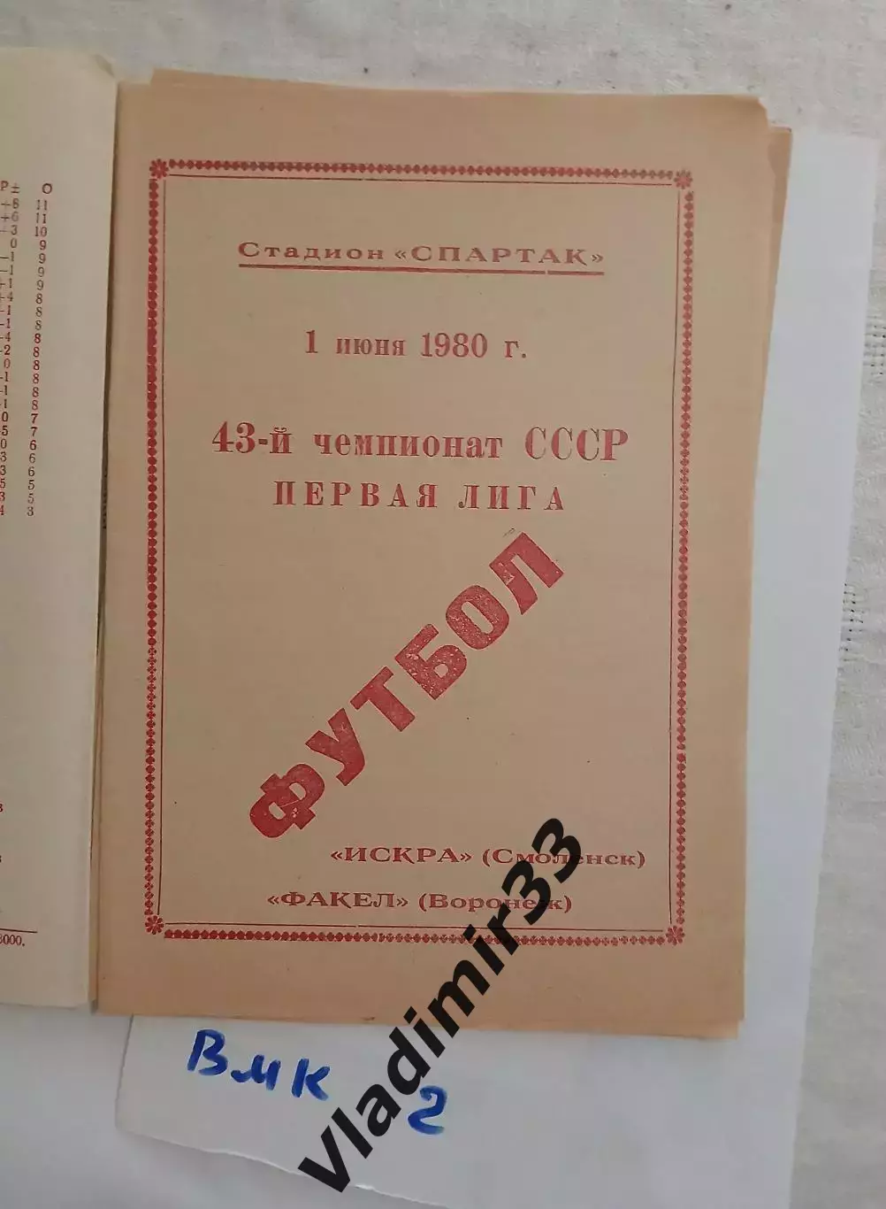 Искра Смоленск - Факел Воронеж 1980