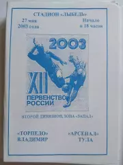 Торпедо Владимир - Арсенал Тула 2003 программа