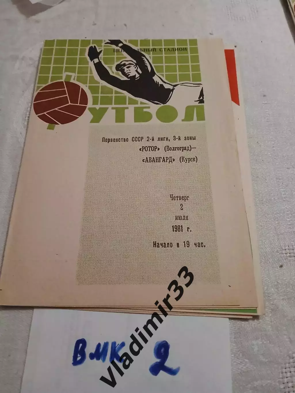 Ротор Волгоград - Авангард Курск 1981 программа