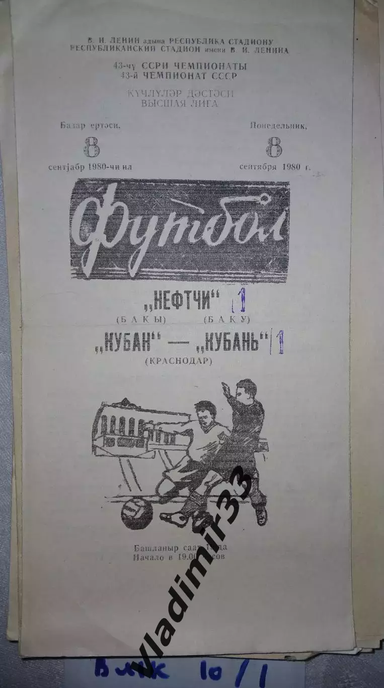 Нефтчи Баку - Кубань Краснодар 1980
