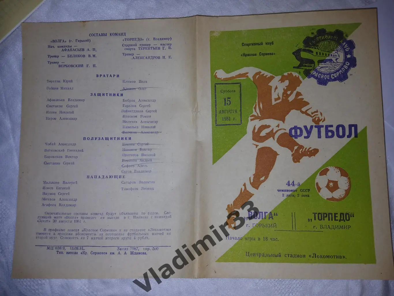 Волга Горький - Торпедо Владимир 1981 1