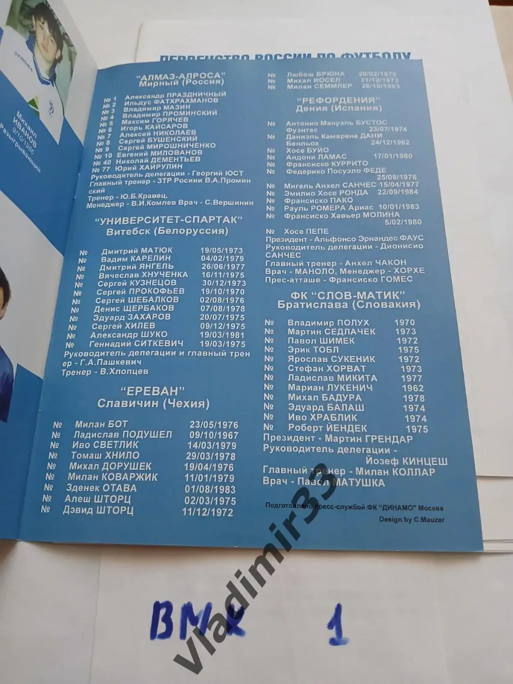 2003 Динамо Москва, Братислава, Витебск, Мирный, Славичин, Дения 1