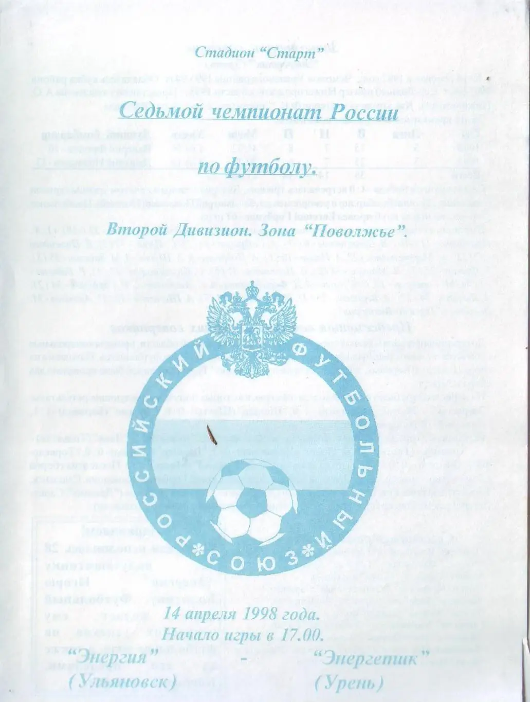 Энергия(Ульяновск) - Энергетик(Урень). 14.04.1998
