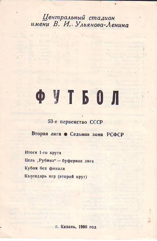 Рубин(Казань) 1990 Итоги первого круга