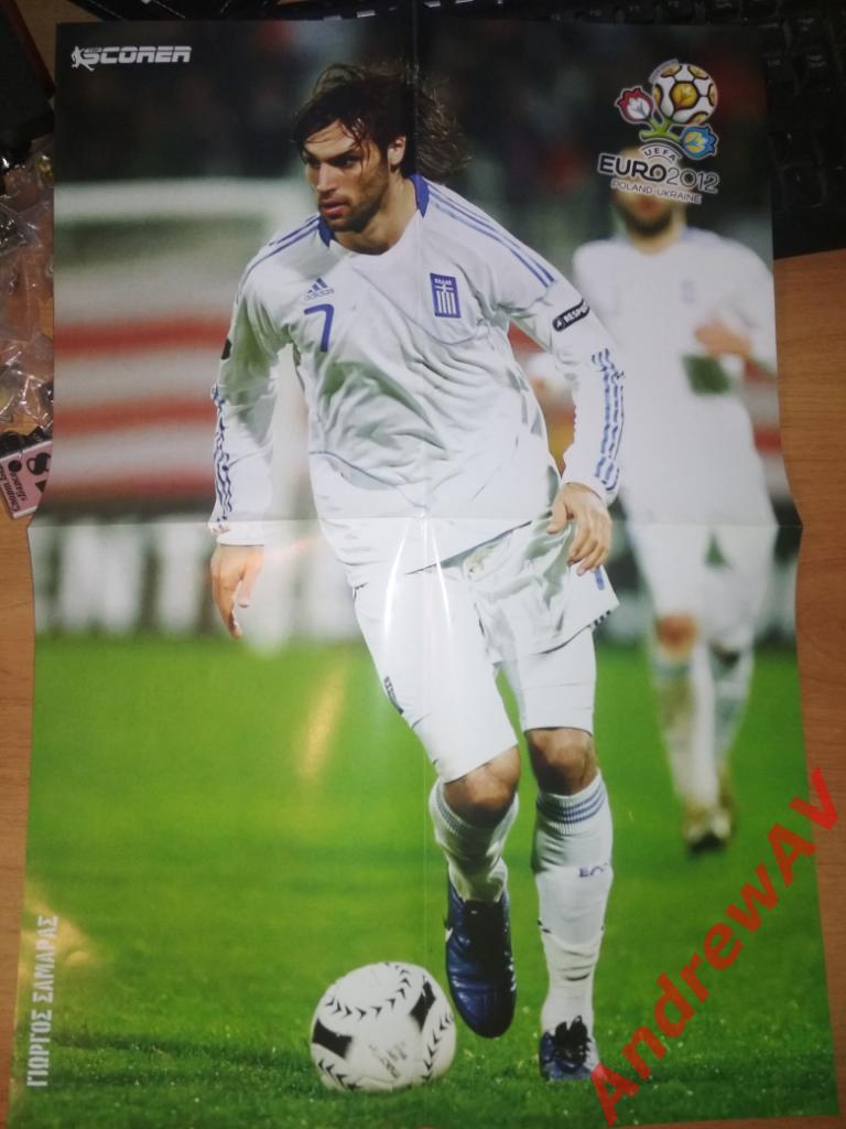 Журнал Top Scores (Топ Скоро) Греция и плакат Дрогба Челси с автографом. 2