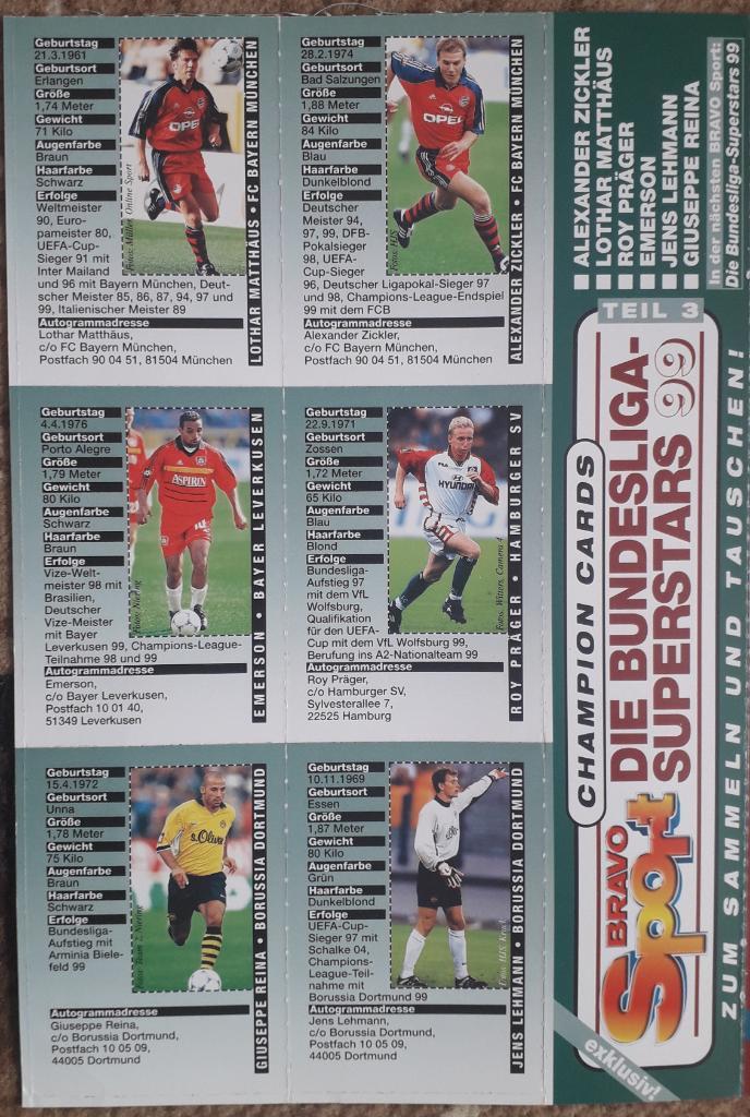 Карточки Bravo Sport Die Bundesliga-Superstars 99 - 12 штук 2