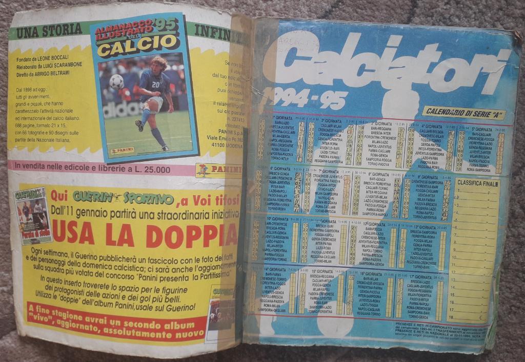 Альбом для наклеек Panini. Calciatori 1994-95. Есть 603 из 632 наклеек. 1