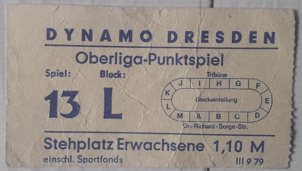 Билет Динамо Дрезден ГДР
