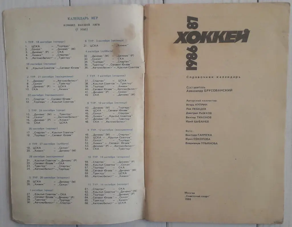 Календарь-справочник. Хоккей 86-87 Советский спорт 1