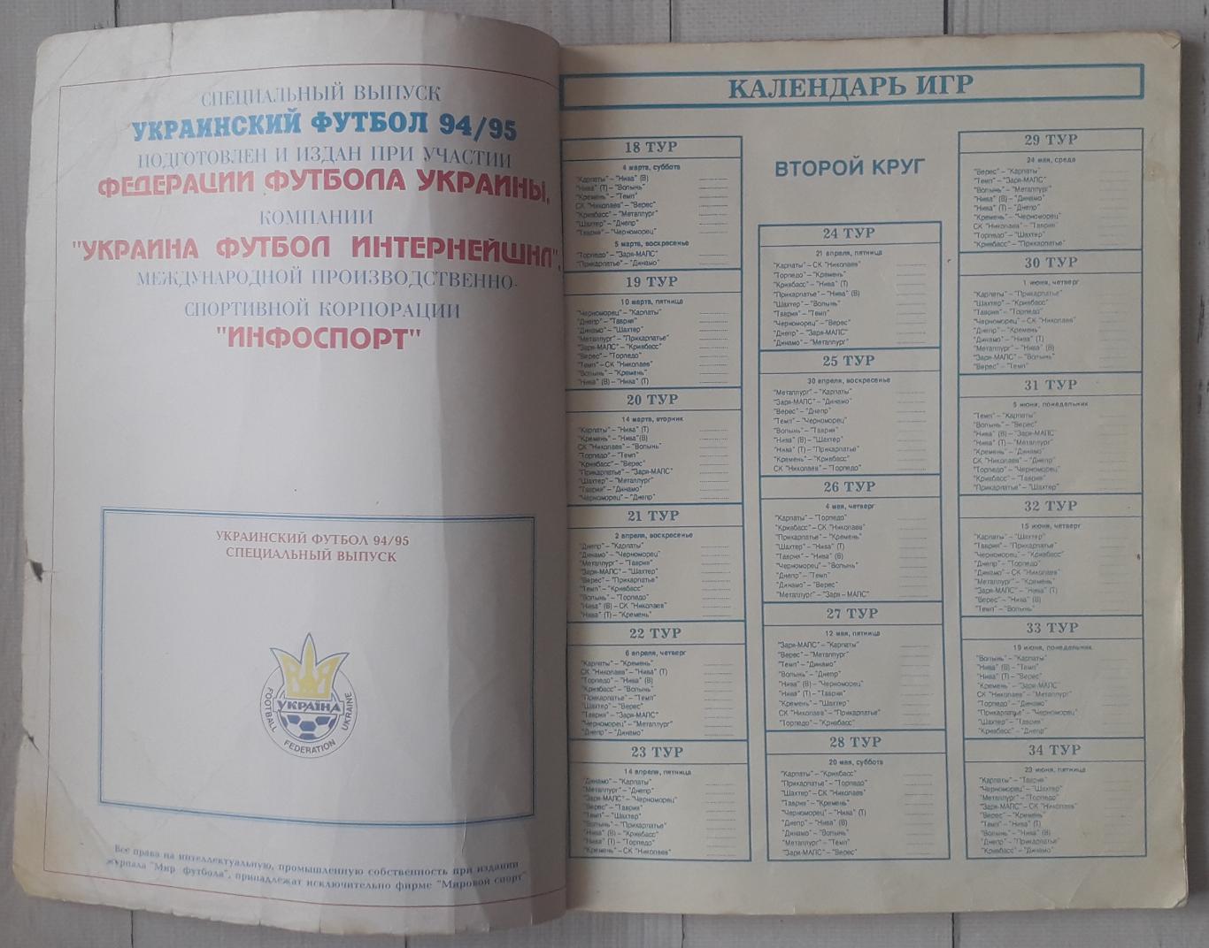 Мир футбола. Украинский футбол 94/95. Высшая лига. Спецвыпуск 1