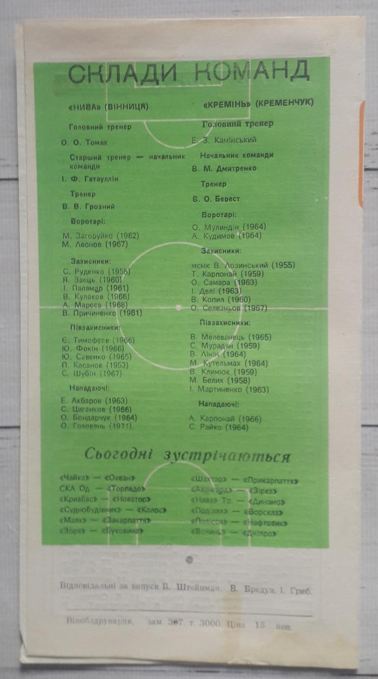 Нива Вінниця - Кремінь Кременчук 28.08.1989. 2