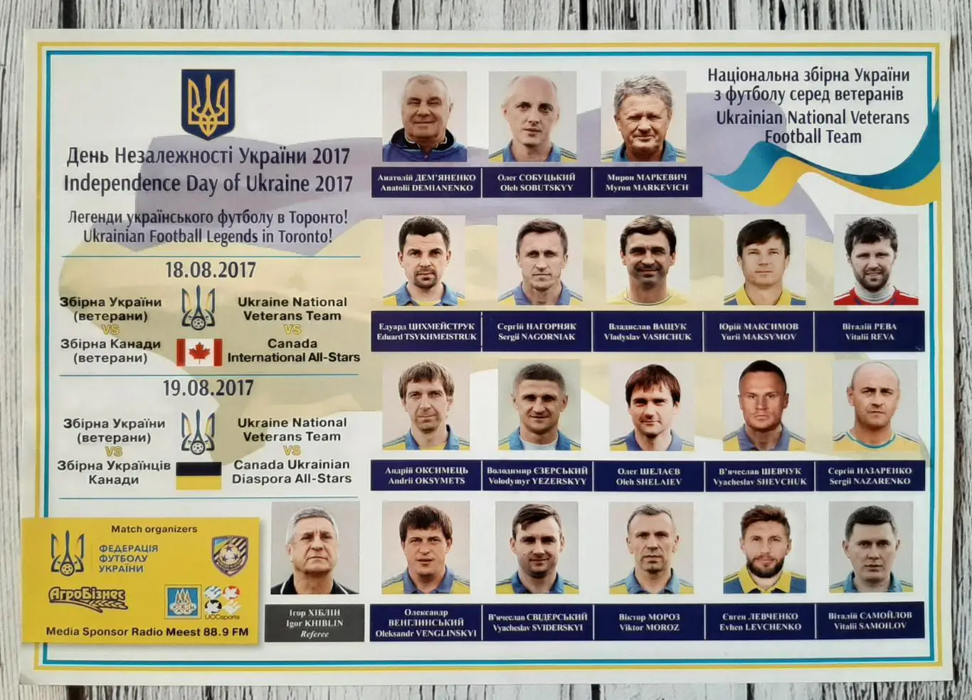 Україна (ветерани) - Канада (ветерани), Збірна Українців Канади 18-19.08.2017