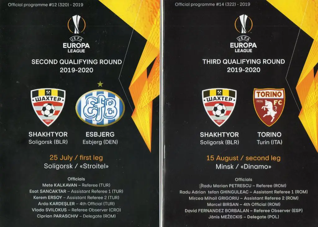 Шахтер (Солигорск, Беларусь) - Торино (Турин, Италия), Эсбьерг (Дания) 2019