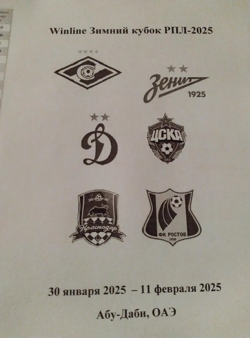Зимний Кубок РПЛ 2025 авторский вид (Зенит, ЦСКА, Ростов, Спартак, Краснодар,ДМ)