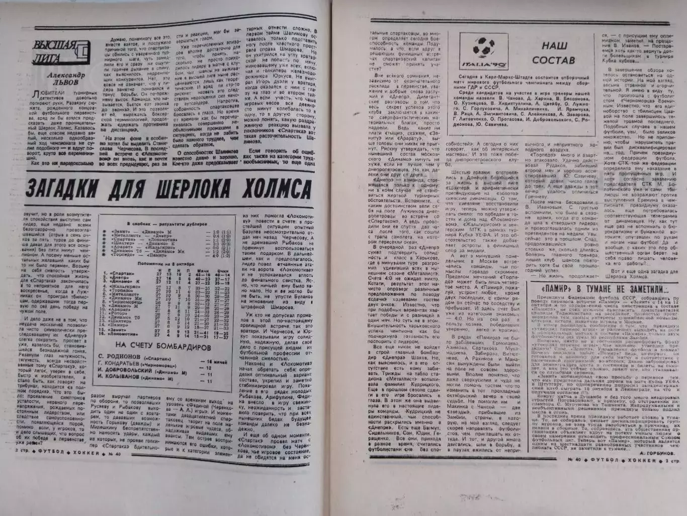 Футбол-Хоккей N40 от 08.10.1989 г. 1