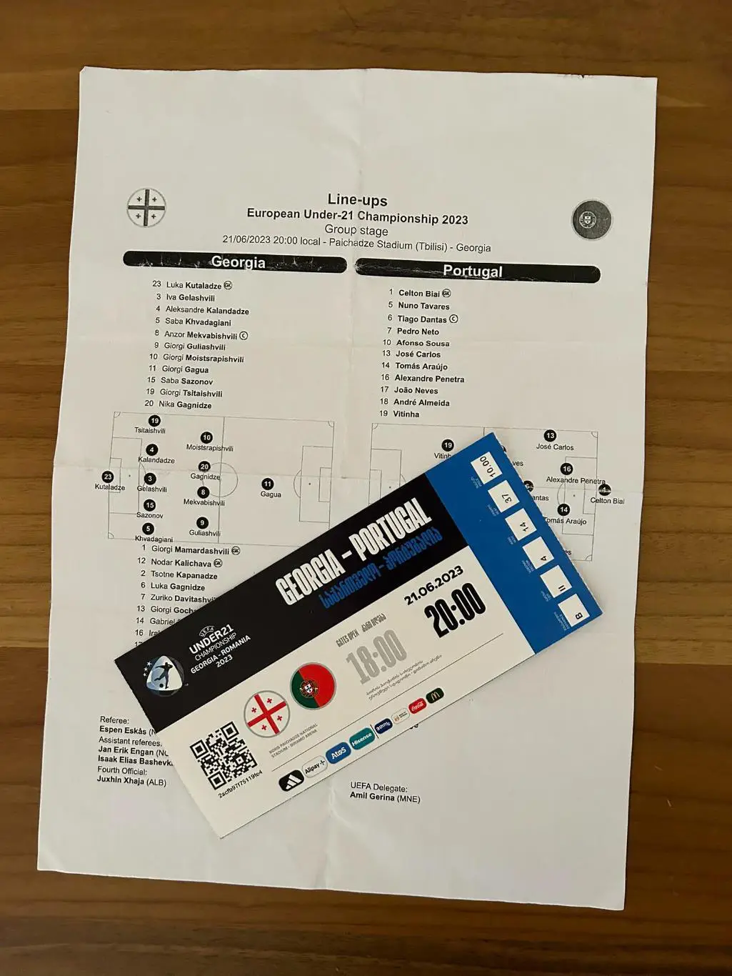 Билет+старт лист матча ЕВРО(U-21) 2023,ГРУЗИЯ-ПОРТУГАЛИЯ,21.06 .2023 г.,ТБИЛИСИ.