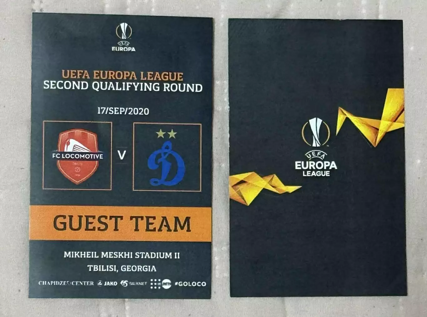 Бейдж GUEST TEAM,Лига ЕВРОПЫ ЛОКОМОТИВ ТБИЛИСИ-ДИНАМО МОСКВА,17.09.2020 г.