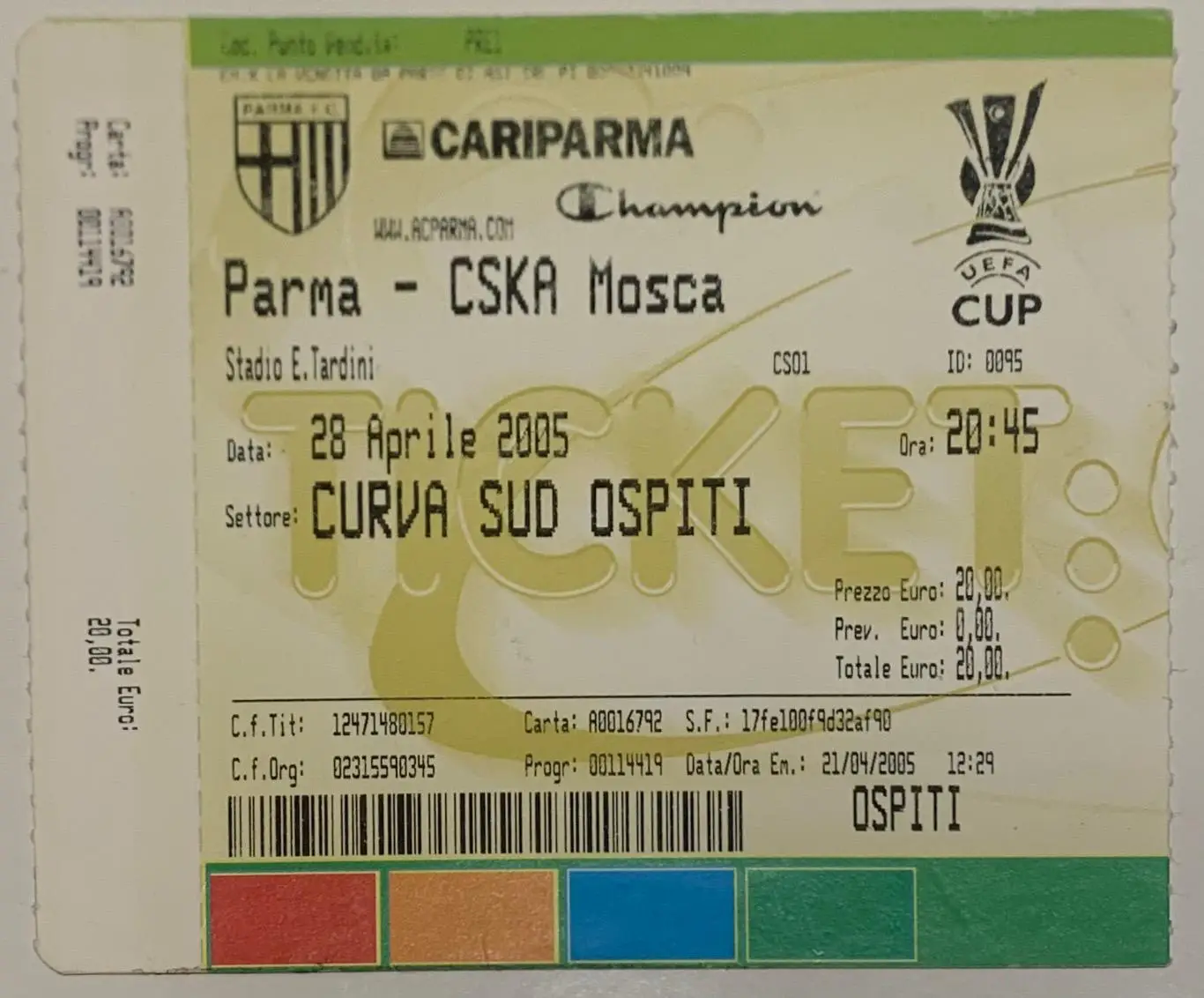 Билет Парма - ЦСКА Москва 28.04.2005