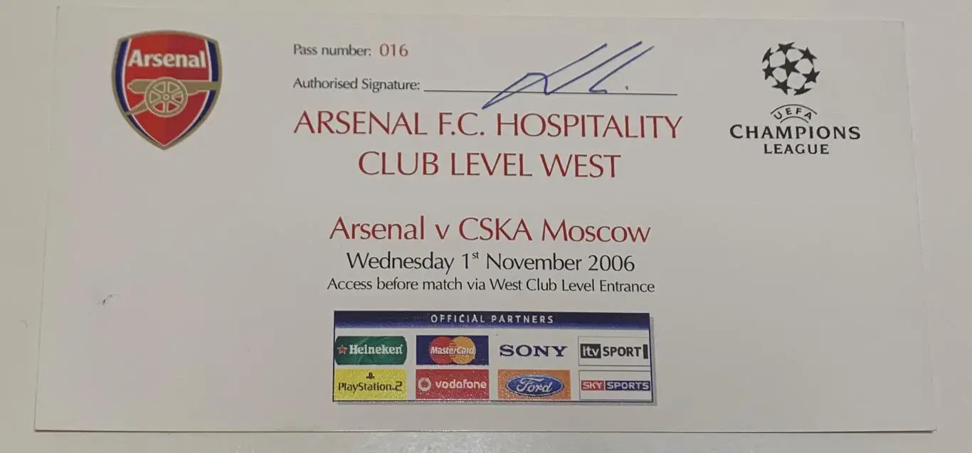 Билет Арсенал Лондон - ЦСКА Москва 01.11.2006