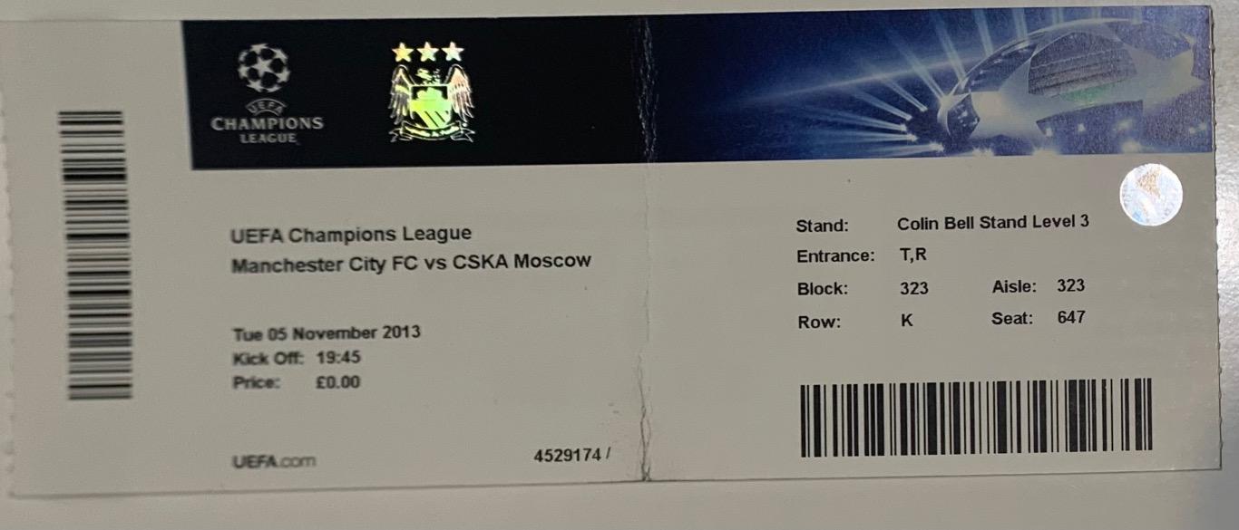 Билет Манчестер Сити - ЦСКА Москва 05.11.2013