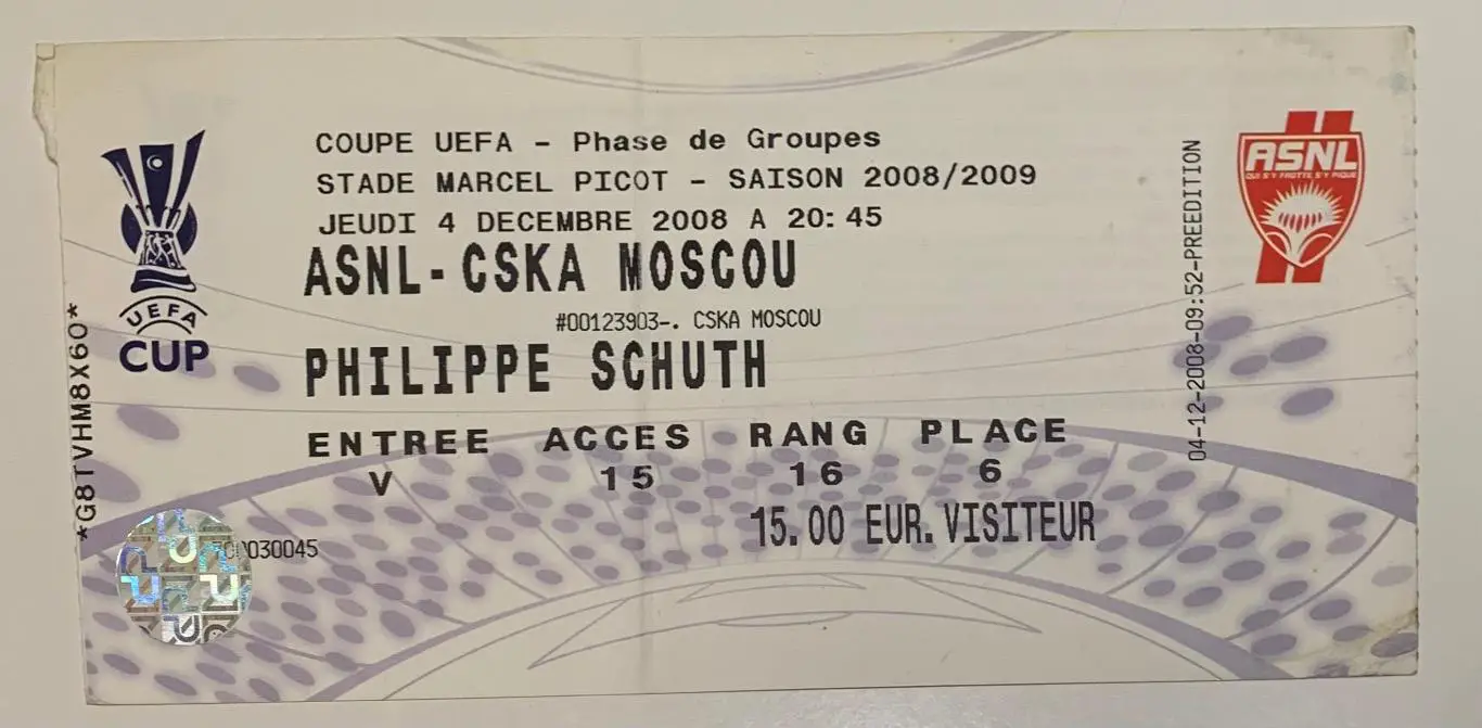 Билет Нанси - ЦСКА Москва 04.12.2008