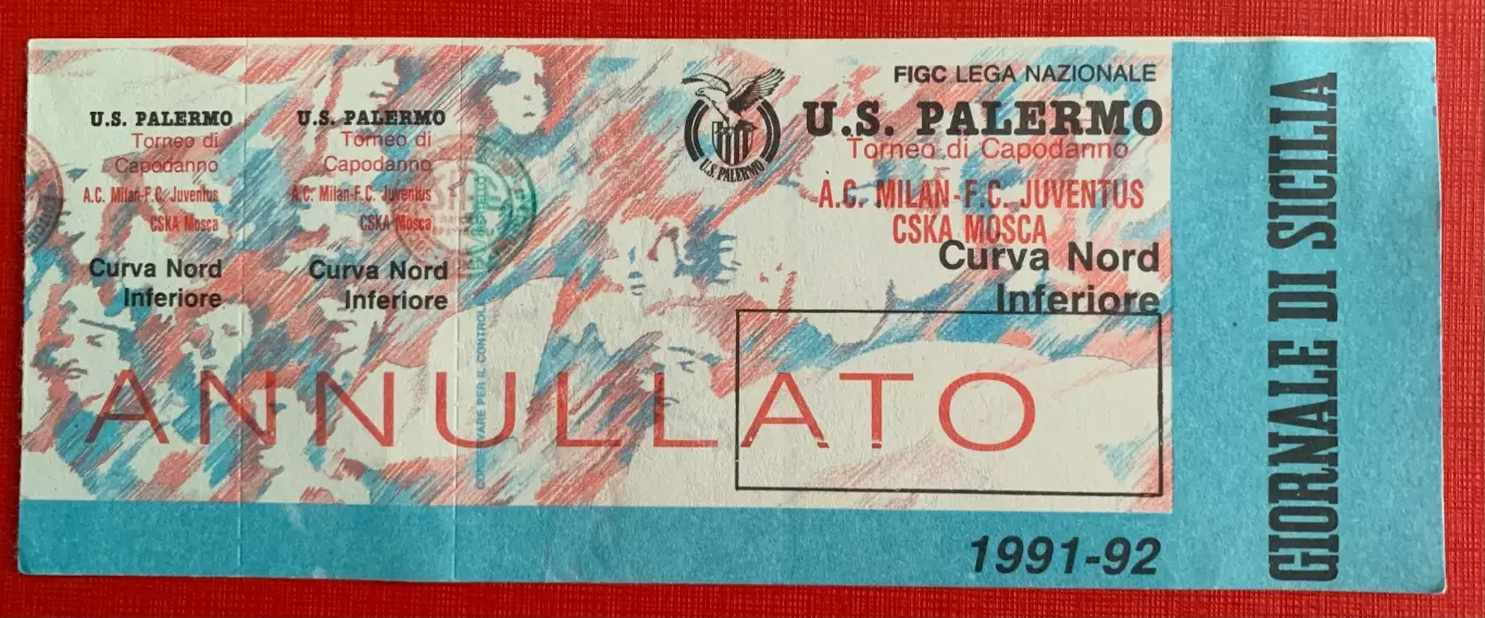 Билет ЦСКА Москва - Ювентус - Милан Турнир в Палермо 1991