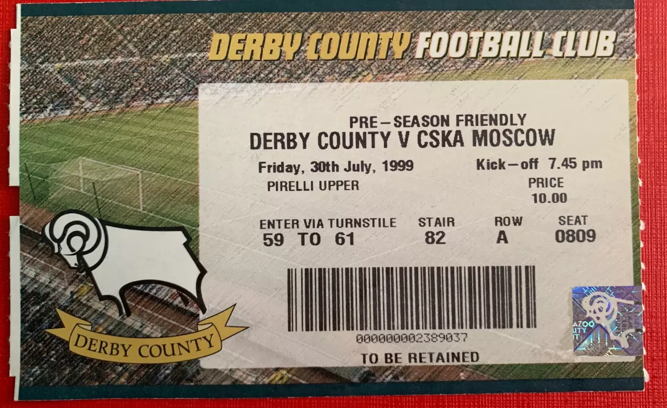 Билет Дерби Каунти - ЦСКА Москва МТМ 30.07.1999